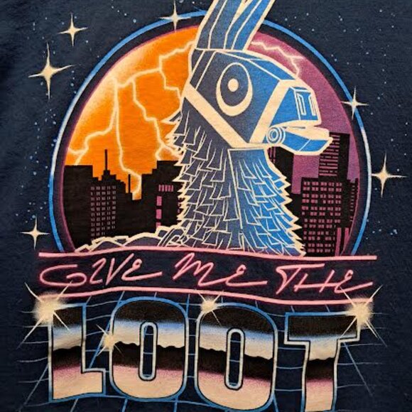 Men’s Medium Fortnite "Give Me the Loot" Llama Tee 100% Cotton Mad Engine - Picture 2 of 6